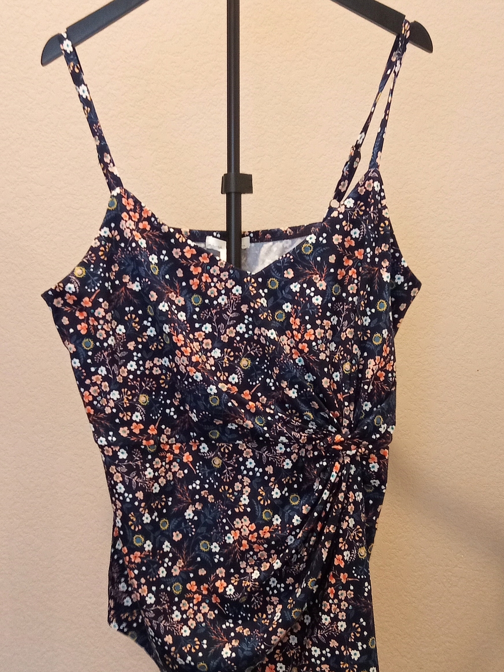 Nime Britton Navy Floral Spaghetti Strap Tank Top Women's Size XL NWT